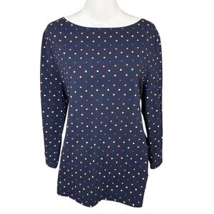 Talbots Plus 2X 3/4 Sleeve Tee Tunic Navy Blue Polka Dots Boat Neck Cotton Blend